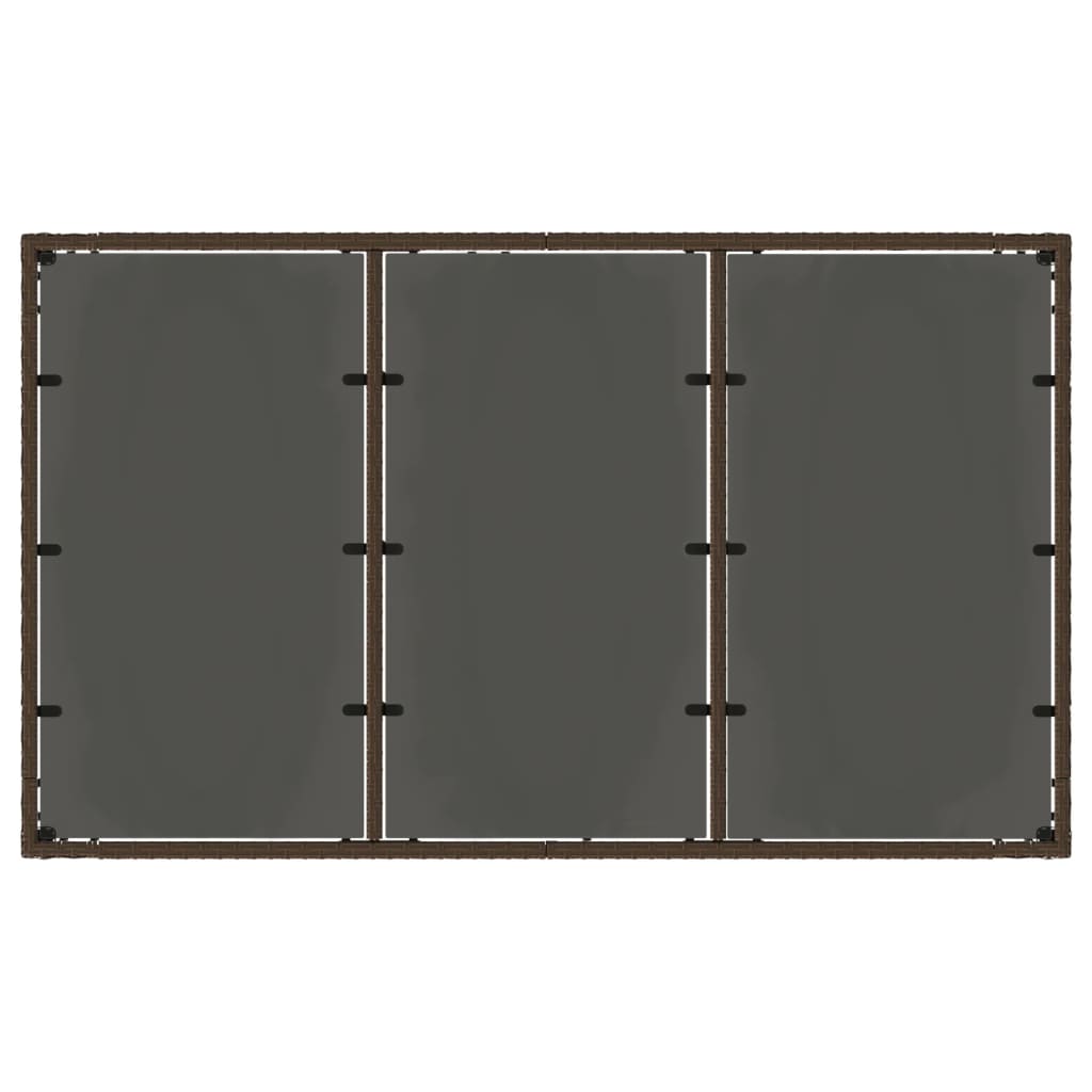 Tuintafel met glazen blad 150x90x75 cm poly rattan bruin