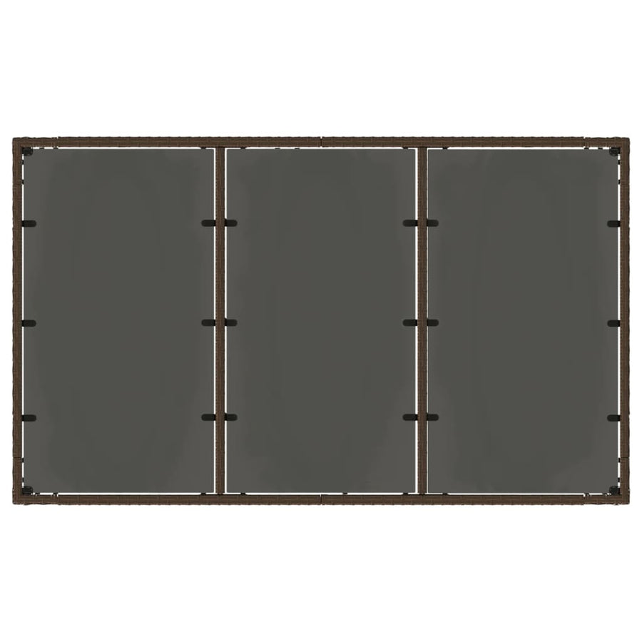 Tuintafel met glazen blad 150x90x75 cm poly rattan bruin