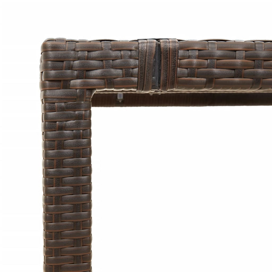 Tuintafel met glazen blad 150x90x75 cm poly rattan bruin