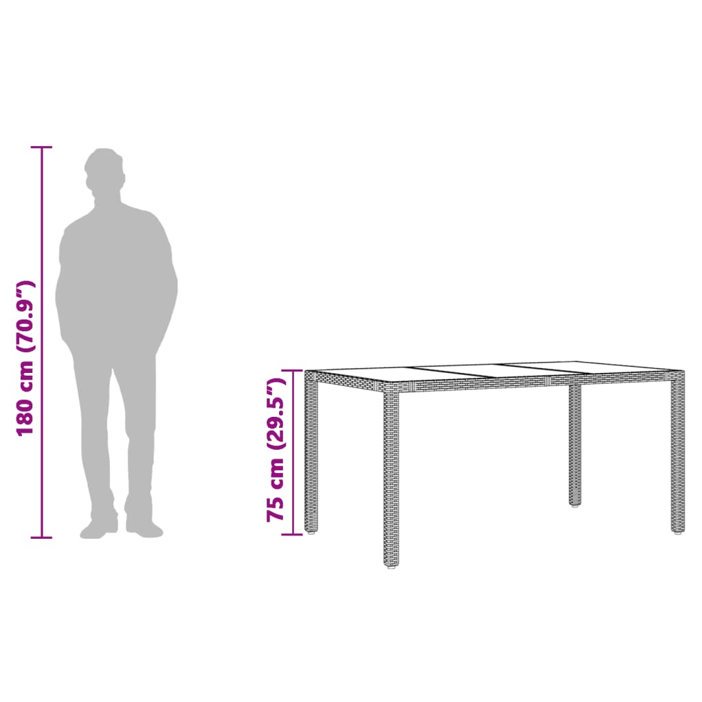 Tuintafel met glazen blad 150x90x75 cm poly rattan bruin