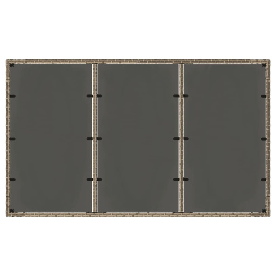 Tuintafel met glazen blad 150x90x75 cm poly rattan grijs