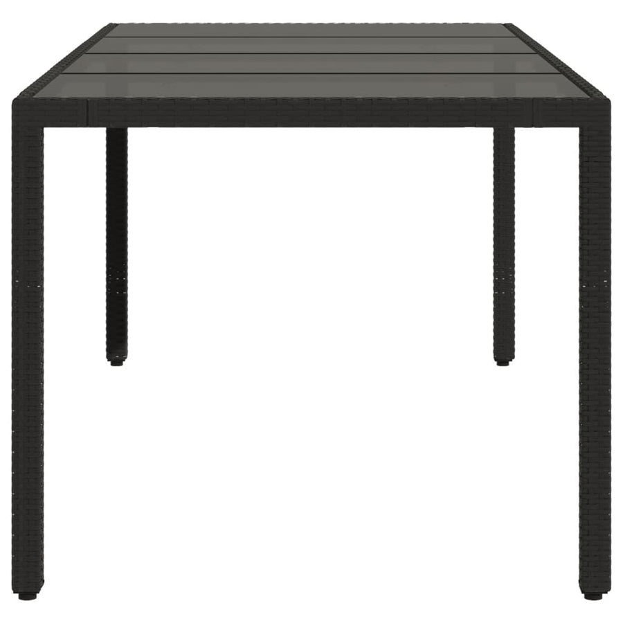 Tuintafel met glazen blad 190x90x75 cm poly rattan zwart