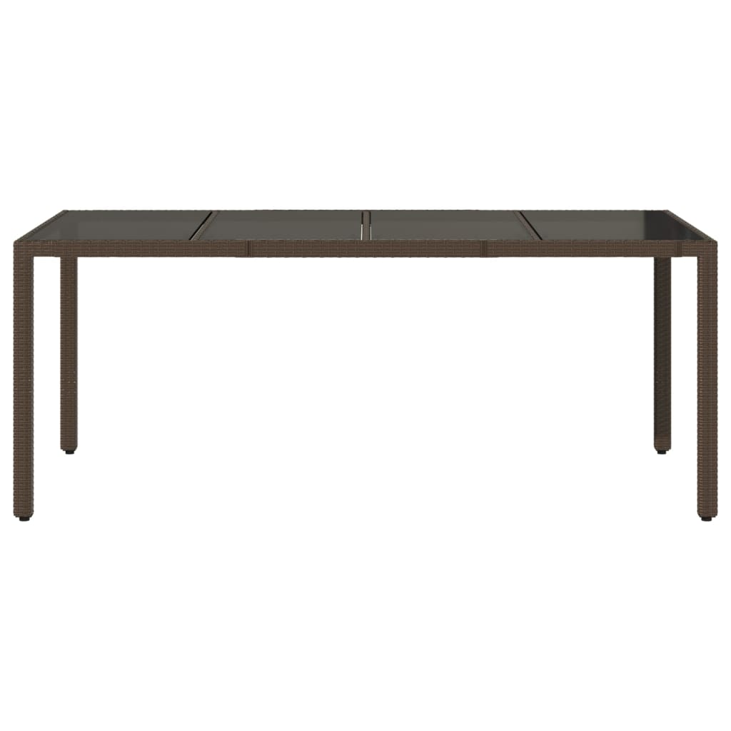 Tuintafel met glazen blad 190x90x75 cm poly rattan bruin