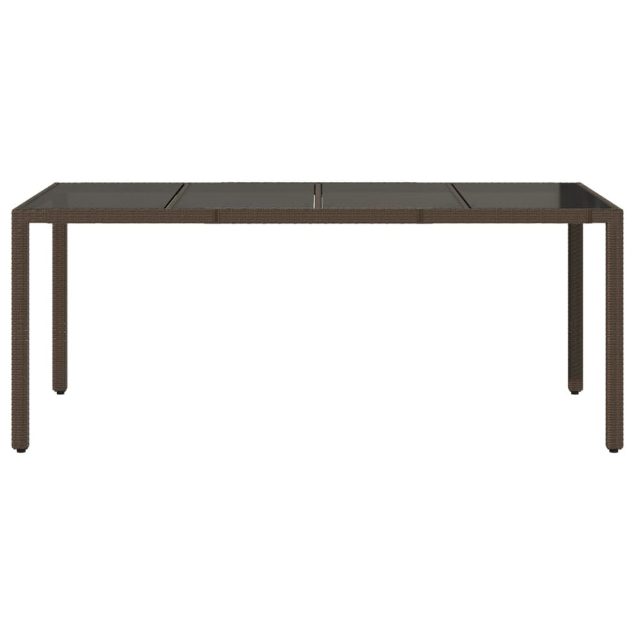 Tuintafel met glazen blad 190x90x75 cm poly rattan bruin