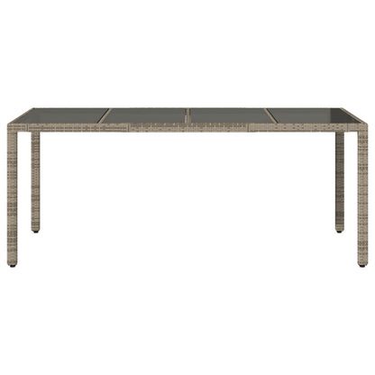 Tuintafel met glazen blad 190x90x75 cm poly rattan grijs