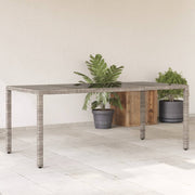 Garden table with glass top 190x90x75 cm poly rattan grey
