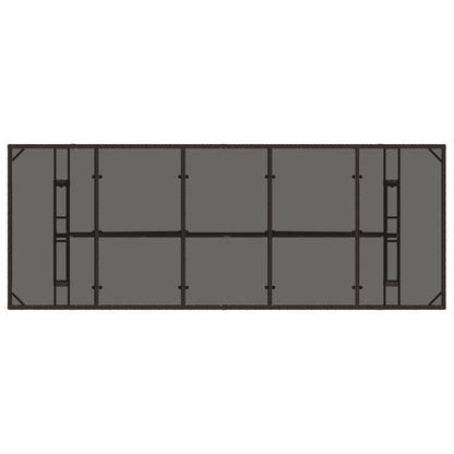 Tuintafel met glazen blad 240x90x75 cm poly rattan bruin