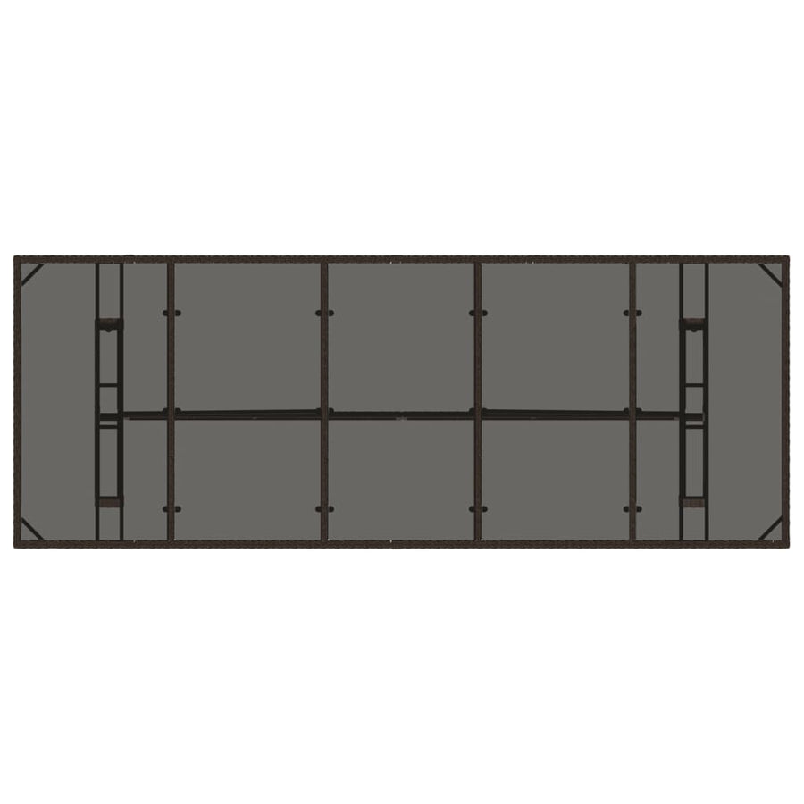 Tuintafel met glazen blad 240x90x75 cm poly rattan bruin