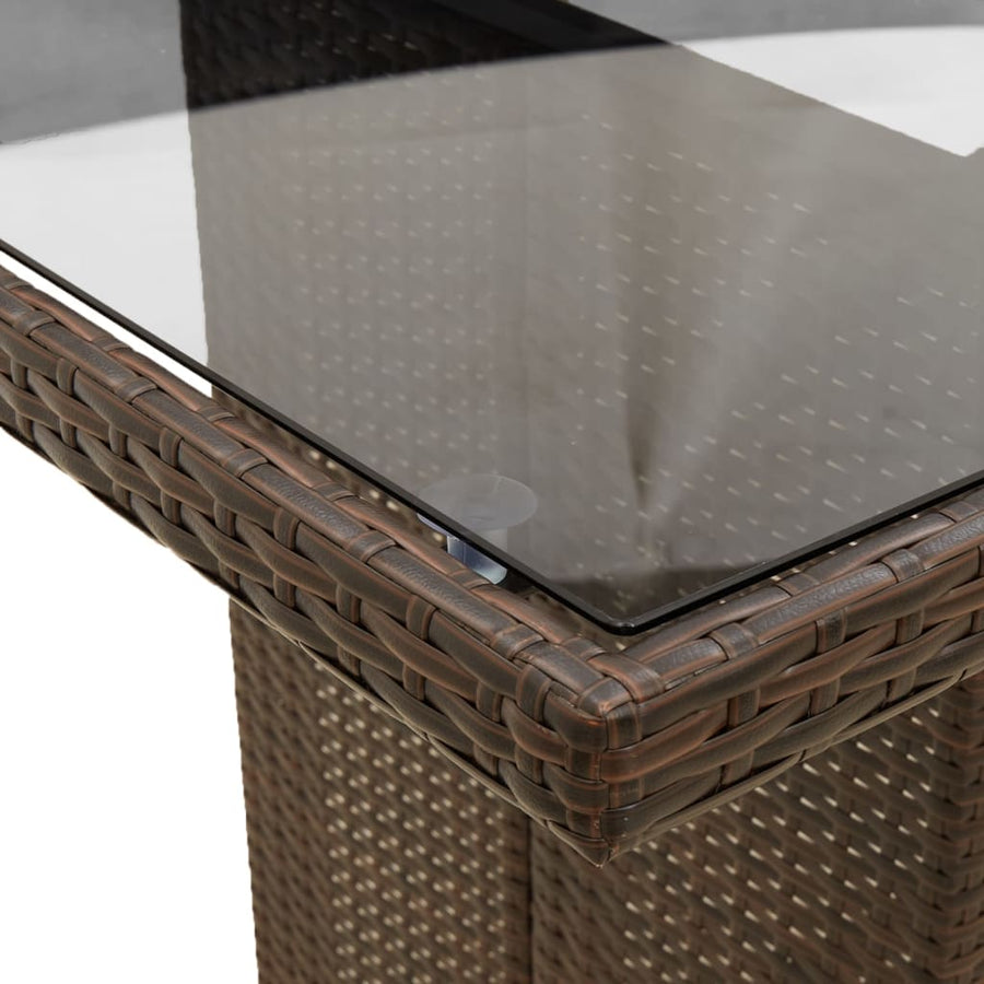 Tuintafel met glazen blad 240x90x75 cm poly rattan bruin