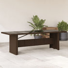 Tuintafel 240x90x75 cm poly rattan bruin glazen blad