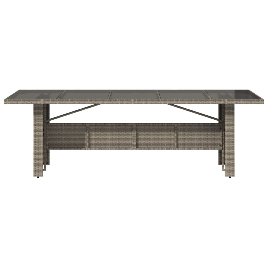Tuintafel met glazen blad 240x90x75 cm poly rattan grijs