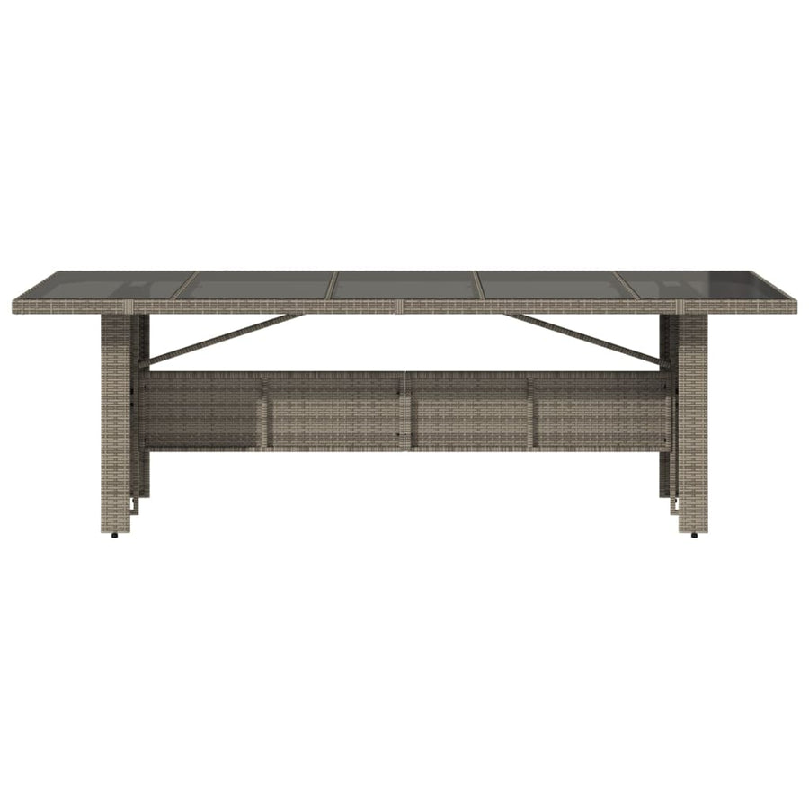 Tuintafel met glazen blad 240x90x75 cm poly rattan grijs