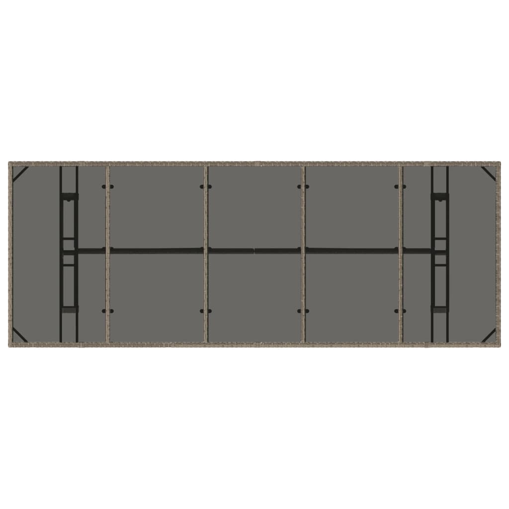 Tuintafel met glazen blad 240x90x75 cm poly rattan grijs