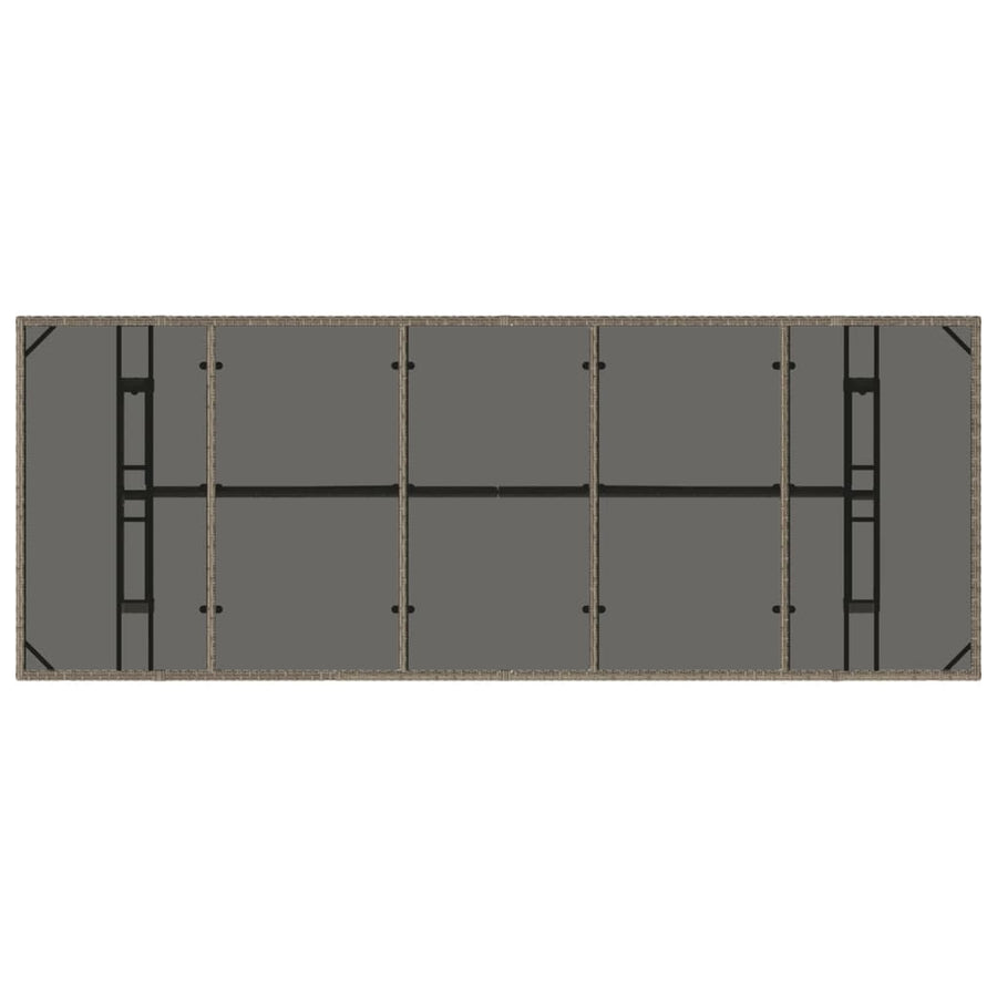 Tuintafel met glazen blad 240x90x75 cm poly rattan grijs