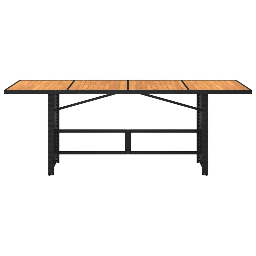 Tuintafel met acaciahouten blad 190x80x75 cm poly rattan zwart