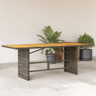 Garden table with acacia wood top 190x80x75 cm poly rattan grey