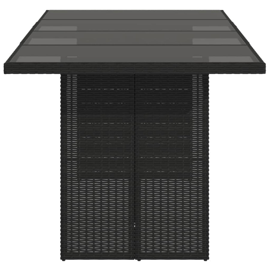 Tuintafel met glazen blad 190x80x75 cm poly rattan zwart