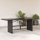 Garden table with glass top 190x80x75 cm poly rattan black