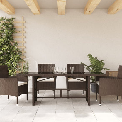 Tuintafel met glazen blad 190x80x75 cm poly rattan bruin