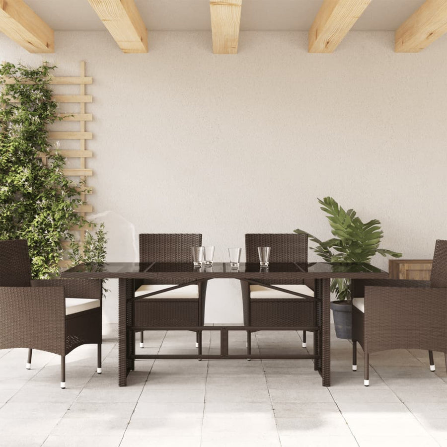 Tuintafel met glazen blad 190x80x75 cm poly rattan bruin
