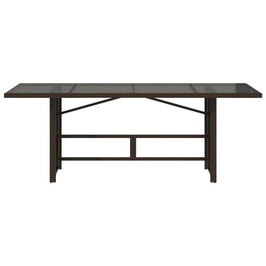 Tuintafel met glazen blad 190x80x75 cm poly rattan bruin