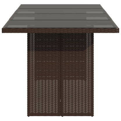 Tuintafel met glazen blad 190x80x75 cm poly rattan bruin