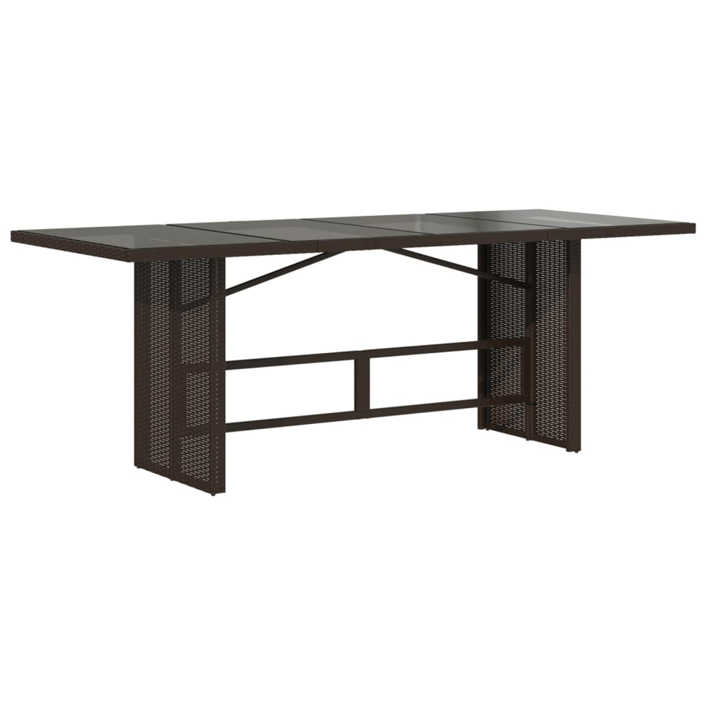 Tuintafel met glazen blad 190x80x75 cm poly rattan bruin