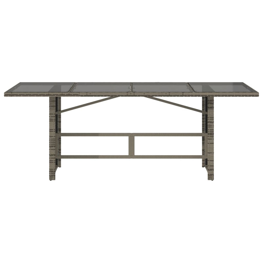 Tuintafel met glazen blad 190x80x75 cm poly rattan grijs