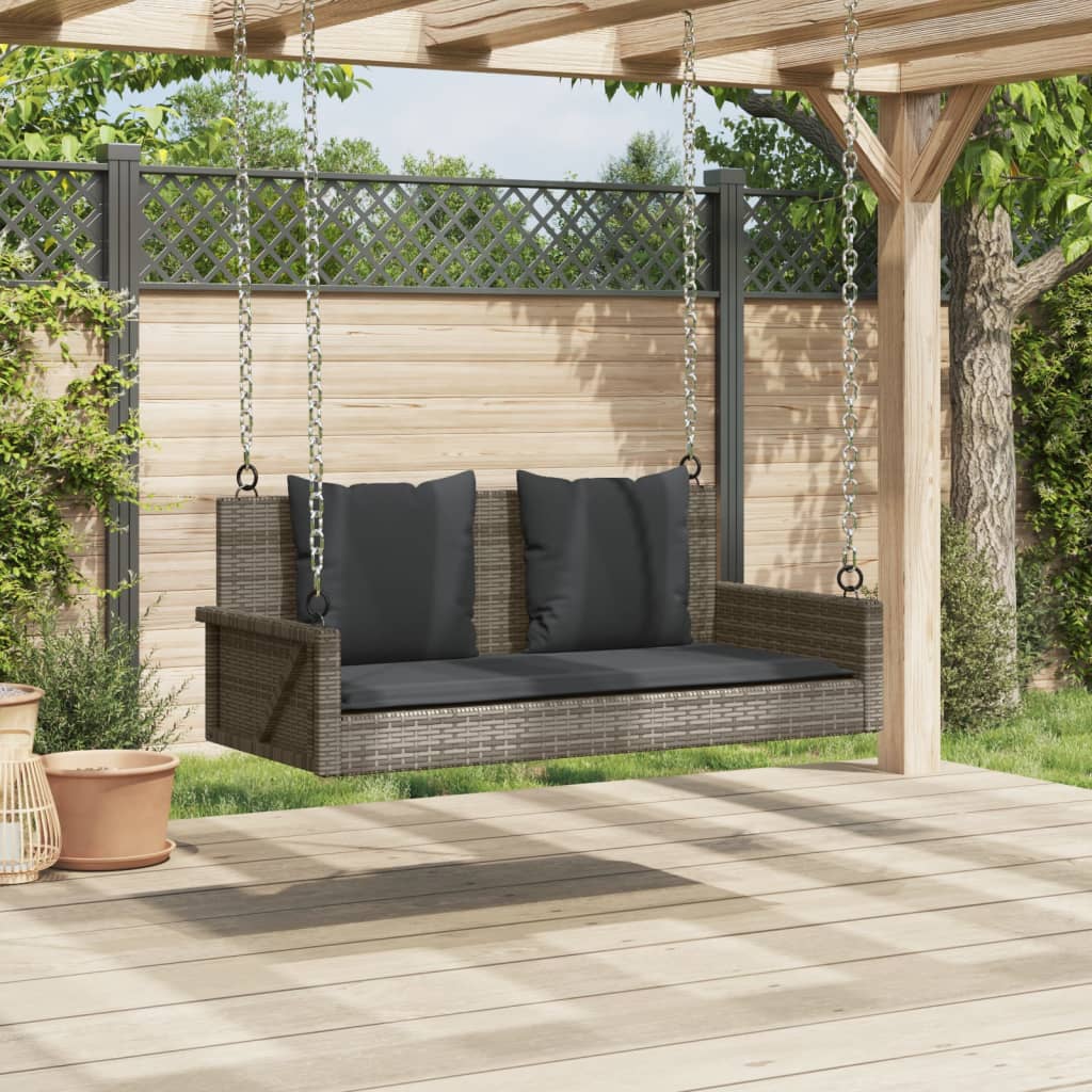 Schommelbank met kussens 119x56x48 cm poly rattan grijs