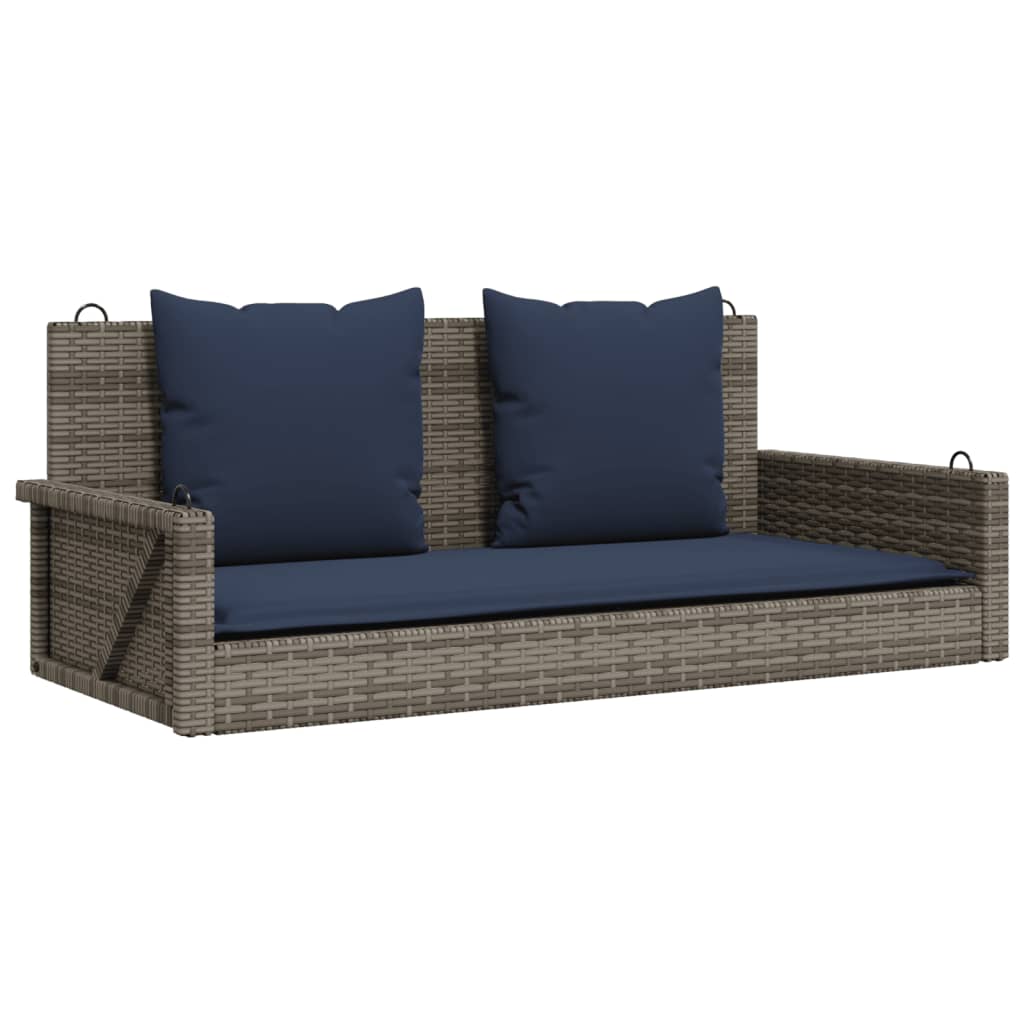 Schommelbank met kussens 119x56x48 cm poly rattan grijs