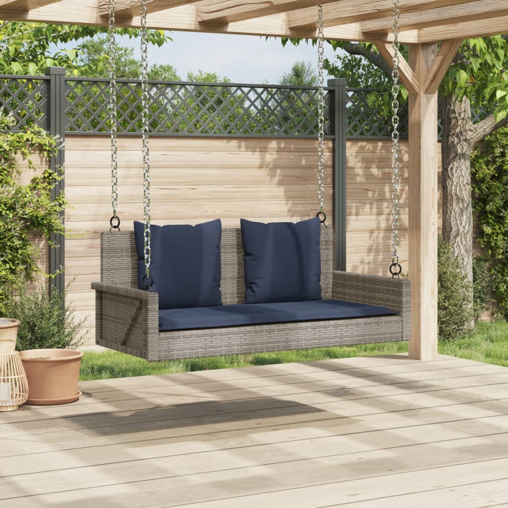 Schommelbank met kussens 119x56x48 cm poly rattan grijs
