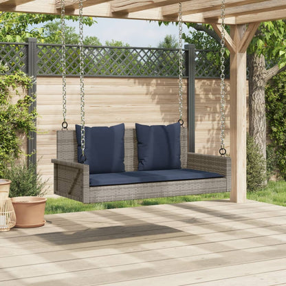 Schommelbank met kussens 119x56x48 cm poly rattan grijs