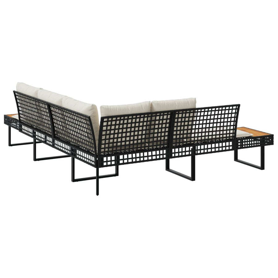 Tuinbank met kussens L-vormig poly rattan en acaciahout zwart