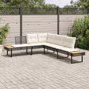 L-vormige tuinbank poly rattan acaciahout zwart 282x228x74 cm