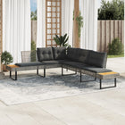 L-vormige tuinbank poly rattan acaciahout grijs 282x228x74 cm