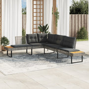 L-vormige tuinbank poly rattan acaciahout grijs 282x228x74 cm