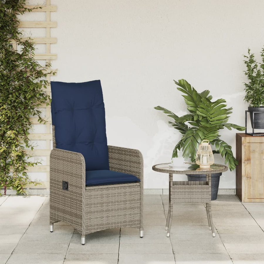 Tuinstoel verstelbaar met kussens poly rattan grijs