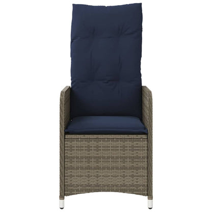 Tuinstoel verstelbaar met kussens poly rattan grijs