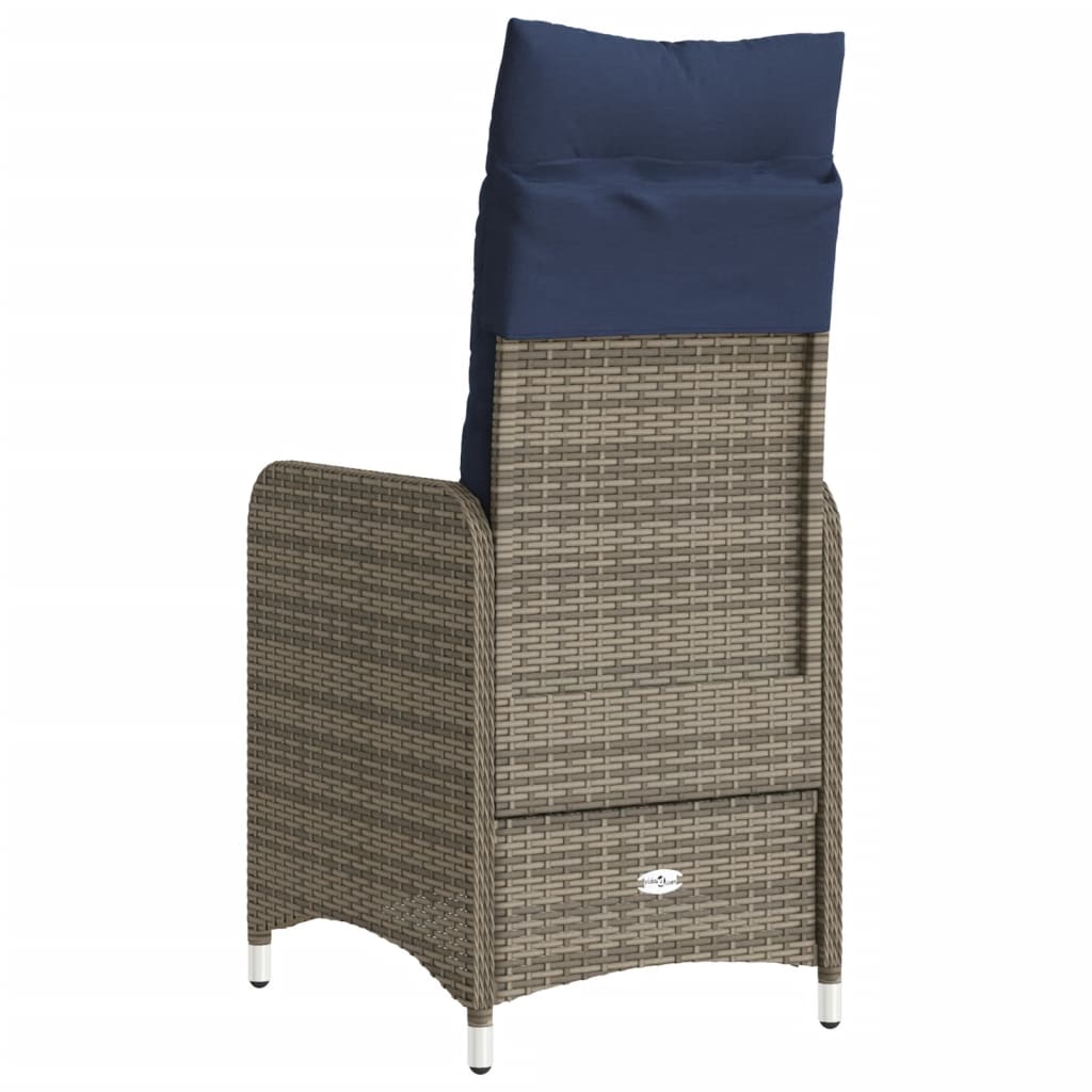 Tuinstoel verstelbaar met kussens poly rattan grijs