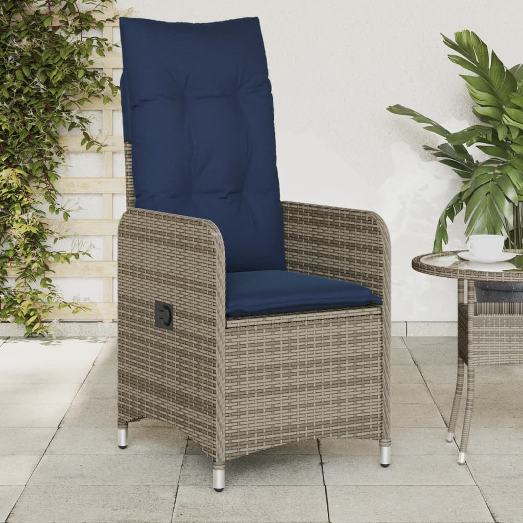 Tuinstoel verstelbaar met kussens poly rattan grijs