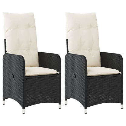 Tuinstoelen 2 st verstelbaar met kussens poly rattan zwart