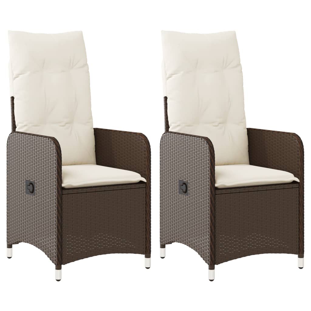 Tuinstoelen 2 st verstelbaar met kussens poly rattan bruin