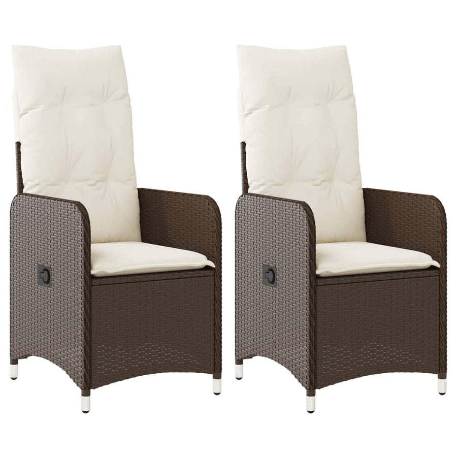 Tuinstoelen 2 st verstelbaar met kussens poly rattan bruin
