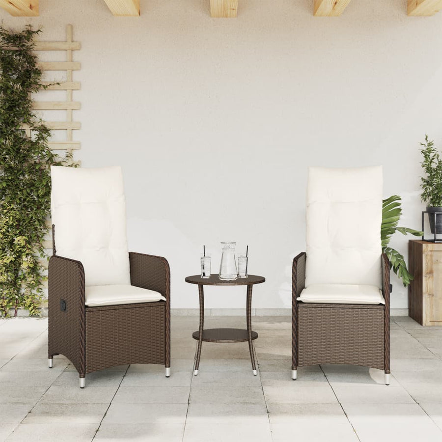 Tuinstoelen 2 st verstelbaar met kussens poly rattan bruin