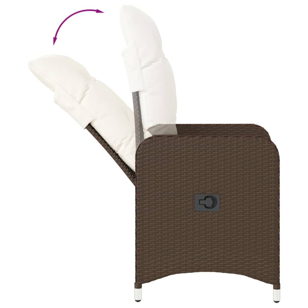 Tuinstoelen 2 st verstelbaar met kussens poly rattan bruin