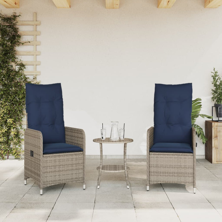 Tuinstoelen 2 st verstelbaar met kussens poly rattan grijs