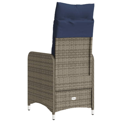 Tuinstoelen 2 st verstelbaar met kussens poly rattan grijs