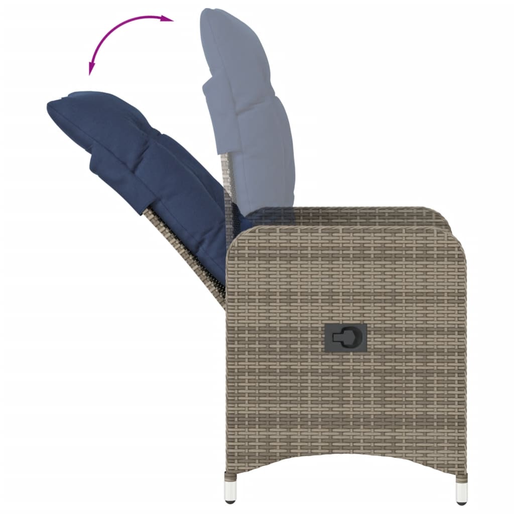 Tuinstoelen 2 st verstelbaar met kussens poly rattan grijs