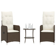 Tuinstoelen 2 st poly rattan bruin verstelbaar met tafel