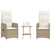 Tuinstoelen 2 st poly rattan verstelbaar met tafel beige